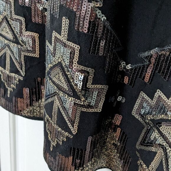 Express Dress Women's sz XS Black Gold Sequined Aztec Mini Cocktail Bodycon - Picture 4 of 5